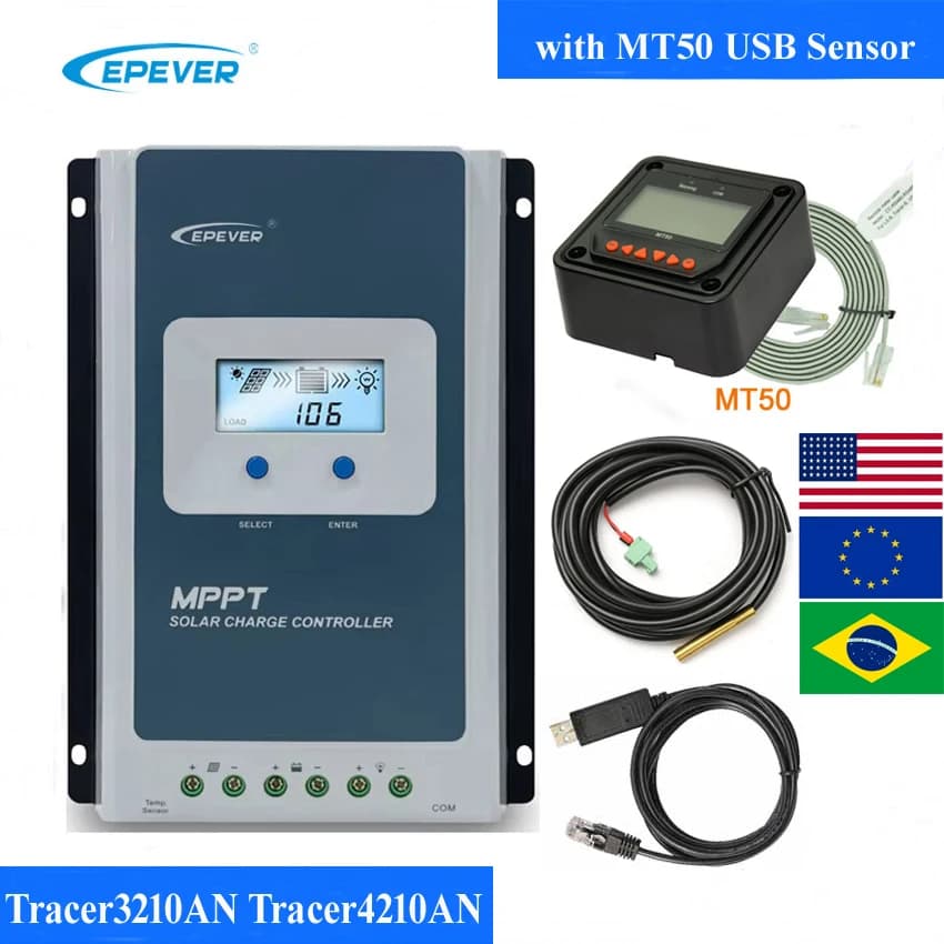 EPever Tracer4210AN Tracer3210AN 40A 30A Regolatore di carica solare 12V 24V Regolatore automatico del pannello solare Caricatore solare con USB M50