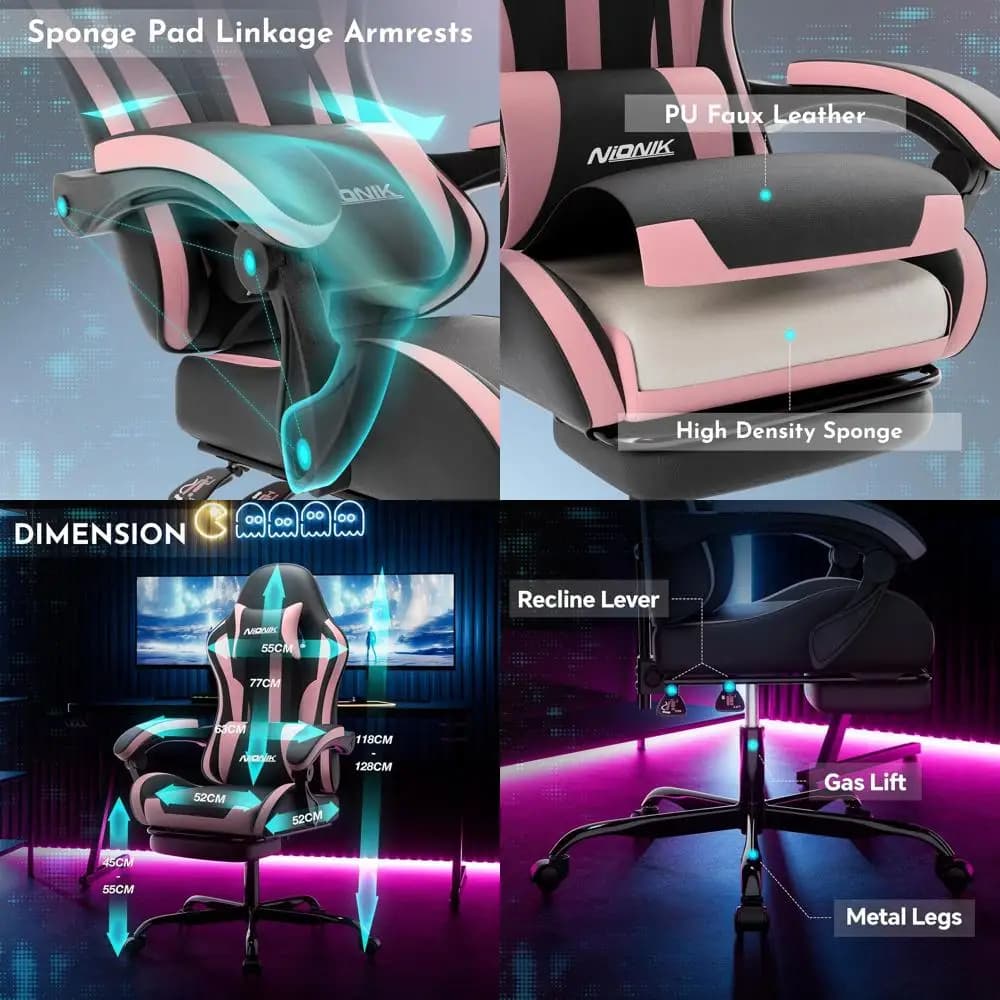 Ergonomic Gaming Chair with Footrest, Lumbar Support, Height-Adjustable Swivel Seat for Comfortable Office or Gaming Experience