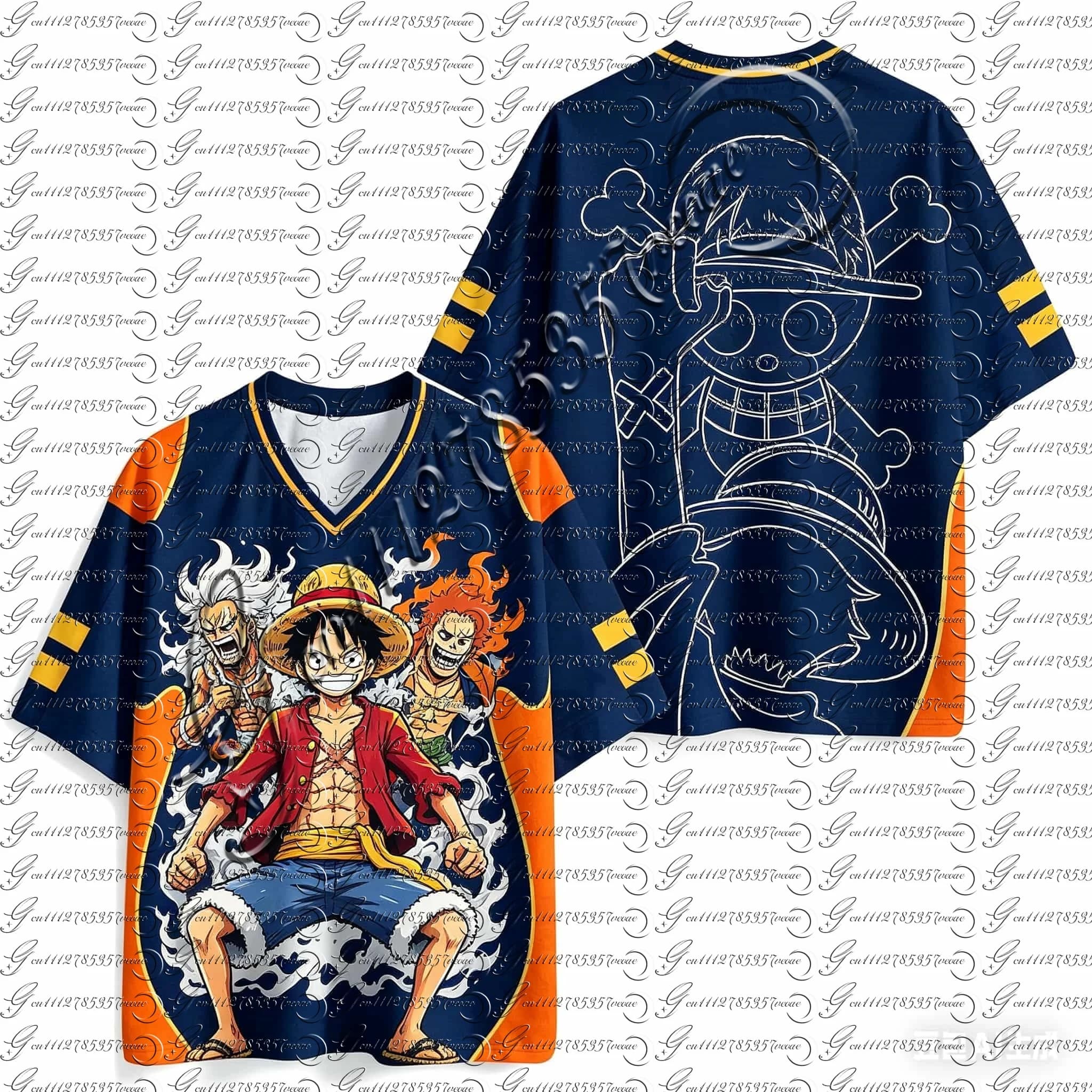 Maglietta Oversize con Scollo a V One Piece Monkey D. Luffy, T-Shirt 3D ad Asciugatura Rapida per Uomini, Donne e Bambini, Maglietta per Fan di Anime, Abbigliamento Sportivo e Streetwear