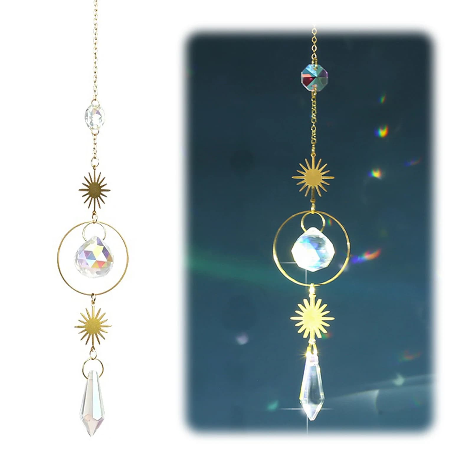 Decoration Crystal Prism Ball Hanging Rainbow Maker Window Moon Star Decor Light Pendant