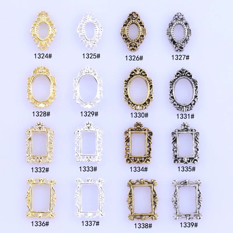 50 pcs frames for nail art 4 shapes drawings DIY alloy pendants for nail accessories 3D 4 colors gems for nail art blank stones frames