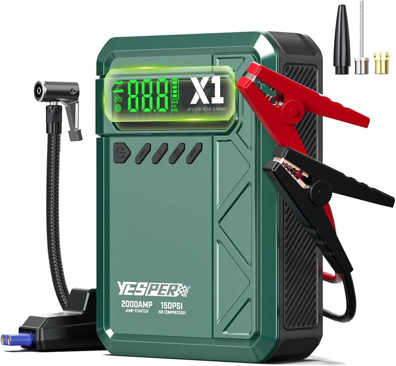 Avviatore di emergenza per gonfiaggio pneumatici digitale 12V con strumento di manutenzione per auto portatile con batteria di picco 2000A
