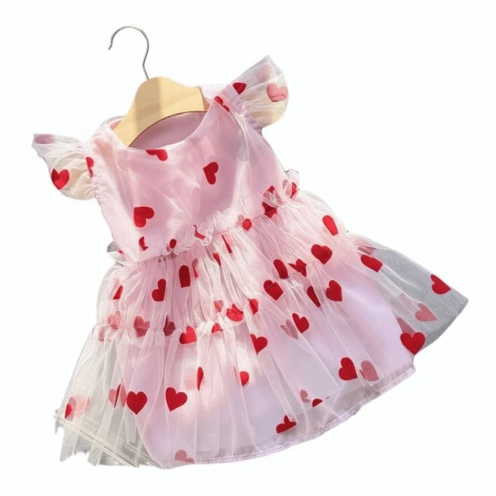 Elegante Gonna in Tulle per Cani con Stampa a Cuori, Sottile e Traspirante, Abito da Principessa da Sogno per Animali Domestici, con Morbidi Volant, Gilet Estivo per Cani, Abito da Sposa