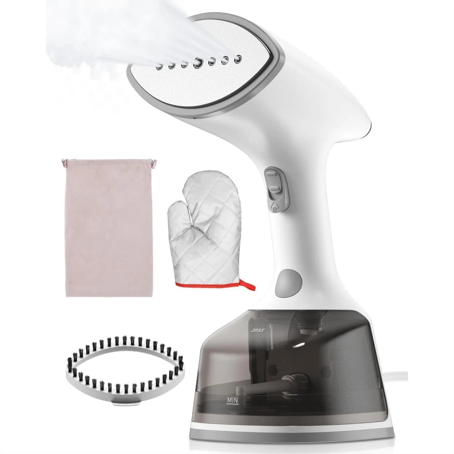Vaporizzatore Portatile per Vestiti, 1500W, Riscaldamento Rapido, Rimuovi Pieghe con Display LCD e Spazzola per una Facile Cura dei Capi