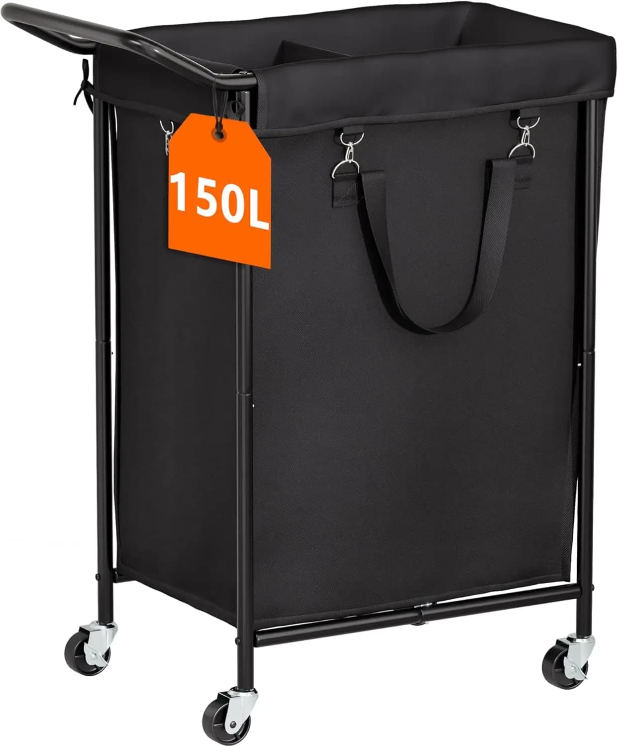 Basket with 150L Wheel, Metal Frame and Bag Removable for Bedroom, Bathroom, Dormitory