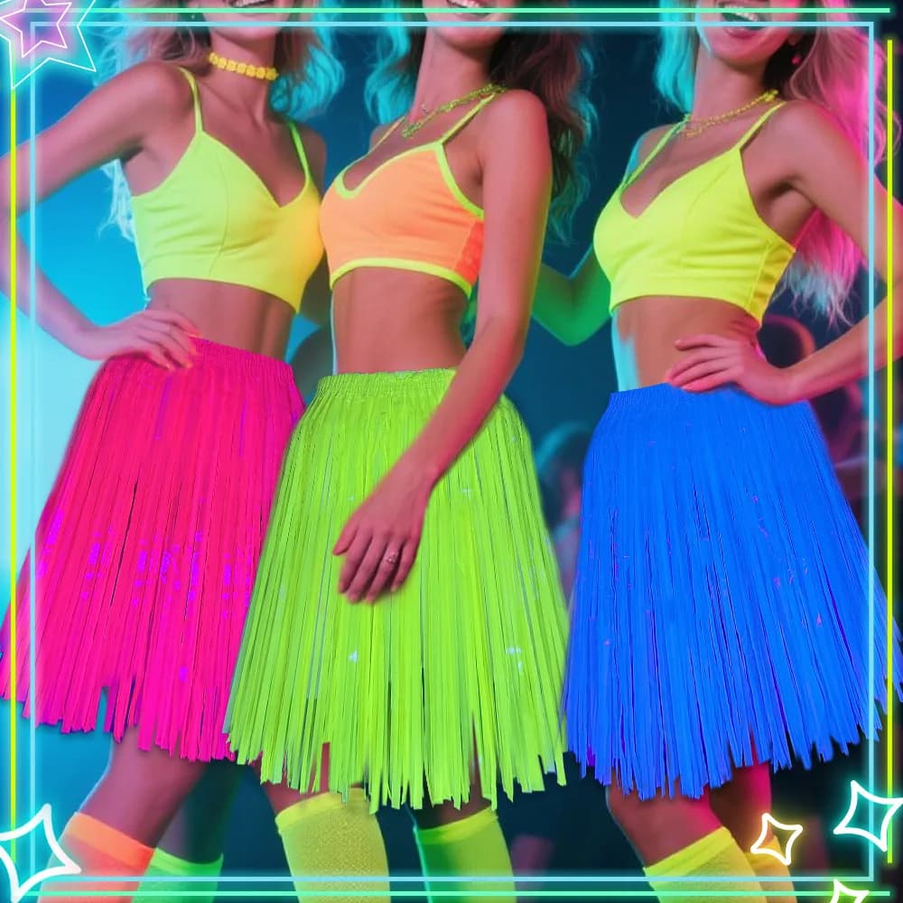 Gonne in orpelli fluorescenti da 50 cm | Mezze gonne per spettacoli di danza per adulti e bambini | Decorazioni per feste al neon di Halloween e abiti con frange