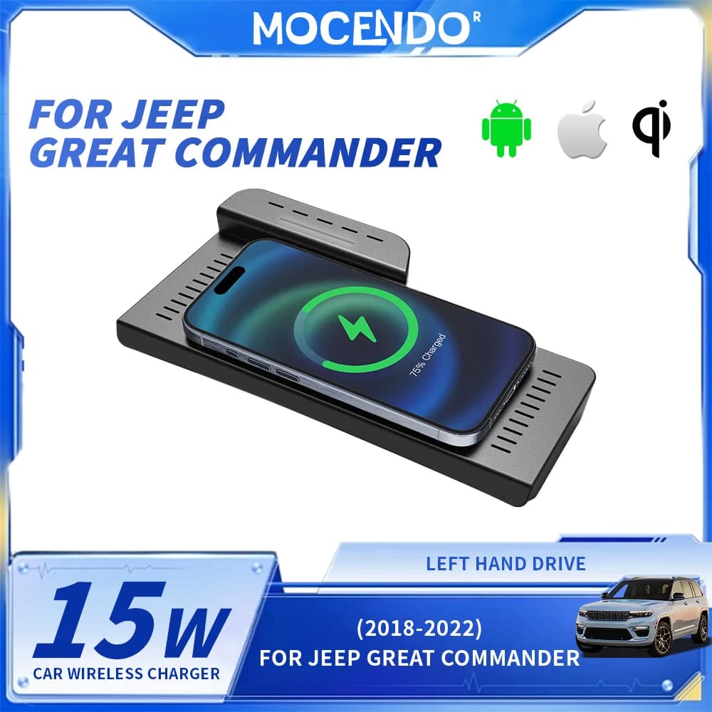 Caricatore Wireless per Auto Compatibile con Jeep Grand Commander, Ricarica Rapida 15W per Telefoni Cellulari, Pad di Ricarica Wireless 2018-2022