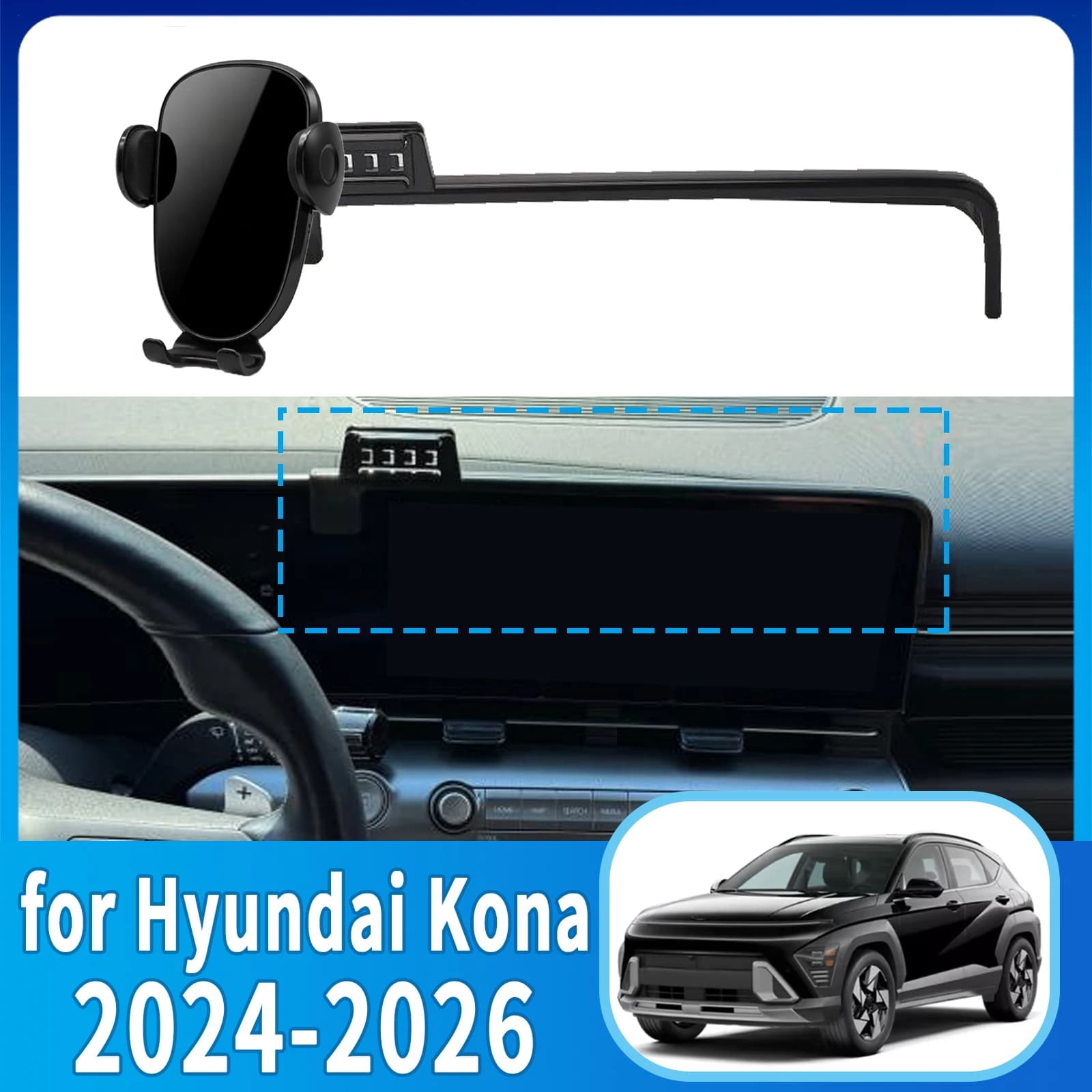 Per Hyundai Kona 2024 2025 2026 ​ ​ Supporto per Telefono con Base Antivibrazioni e Schermo Integrato ​ ​ Auto Dedicata ​ ​ accessori