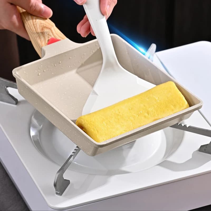 2 pz/set Tamagoyaki padella per frittata giapponese con spatola in Silicone padella per uova padella rettangolare accessori per la cottura della cucina