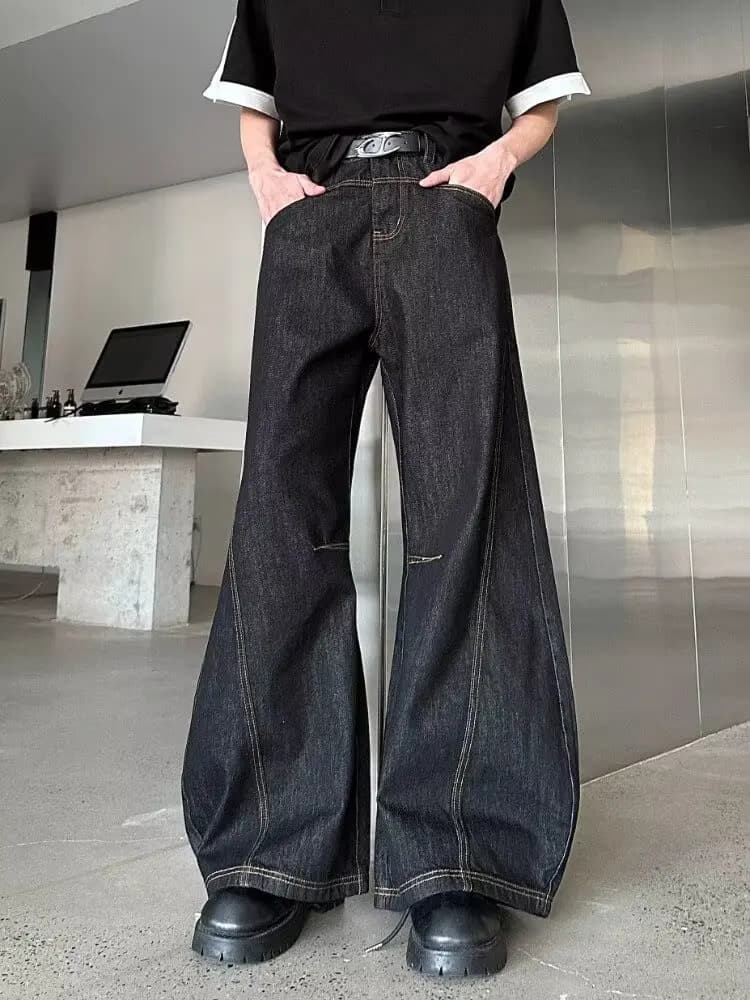 2026 Ropa Y2K Fashion Patchwork Black Baggy Casual Flared Jeans Pants For Men Clothing Straight Cotton Long Trousers Moda Hombre