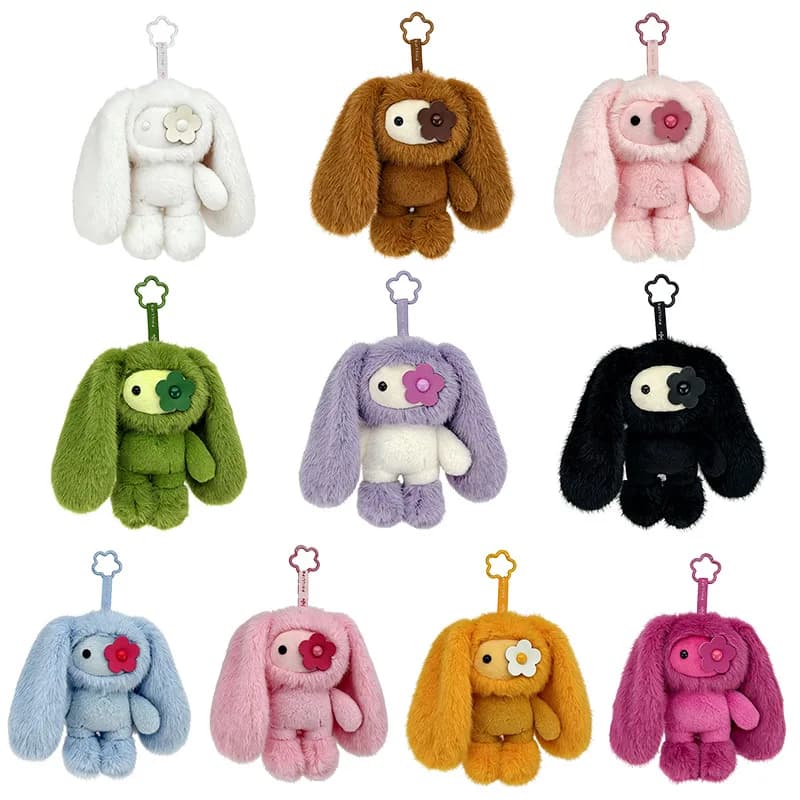 18cm Cute Juju Rabbit Plush Keychain Flower Eye Bunny Stuffed Doll Kawaii Long Ears Animals Bag Pendant Car Keyring Toy Gift