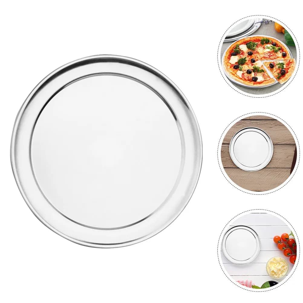 Set di 2 Teglie Rotonde in Alluminio per Pizza, Bordo Largo, Antiaderenti, Piatte, per Forno e Griglia, Riutilizzabili