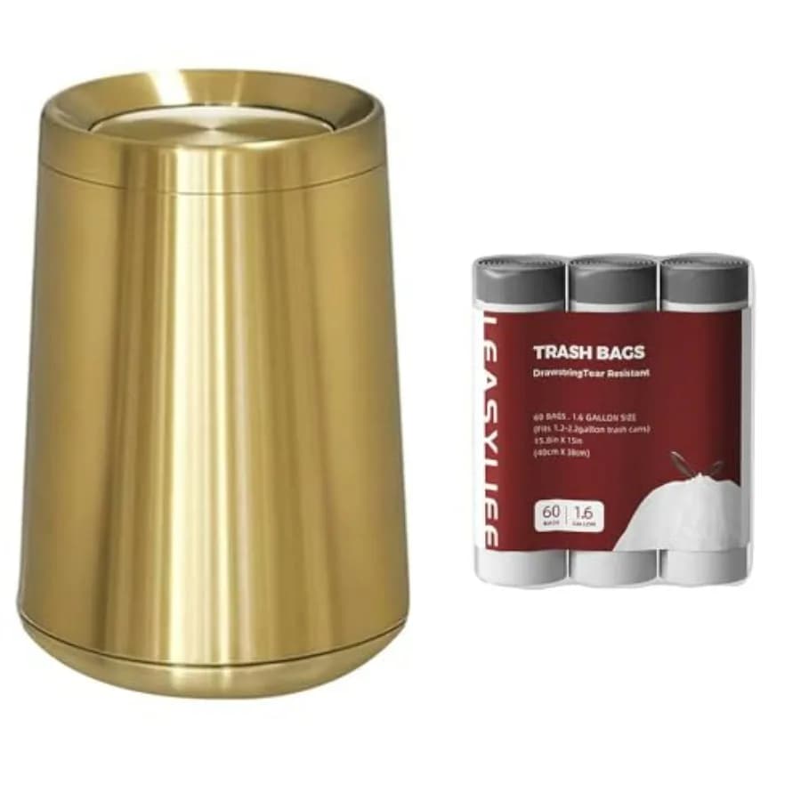 Set di Cestini per Rifiuti in Ottone con Sacchetti Abbinati in Finitura Oro per Arredamento Moderno, Contenitore per Rifiuti Durevole ed Elegante