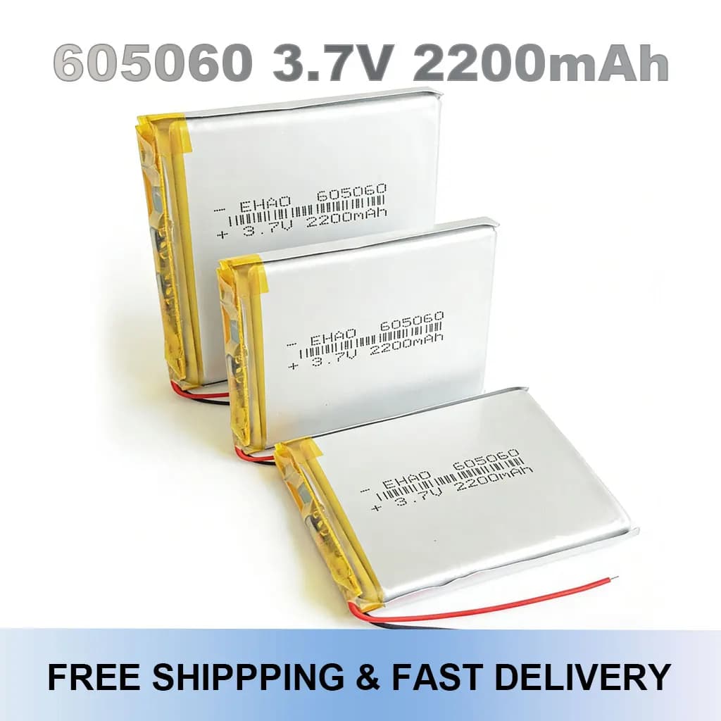 Batteria ricaricabile Lipo 605060 3.7V 2200mAh per navigatore GPS, DVD, power bank, tablet, fotocamera, registratore