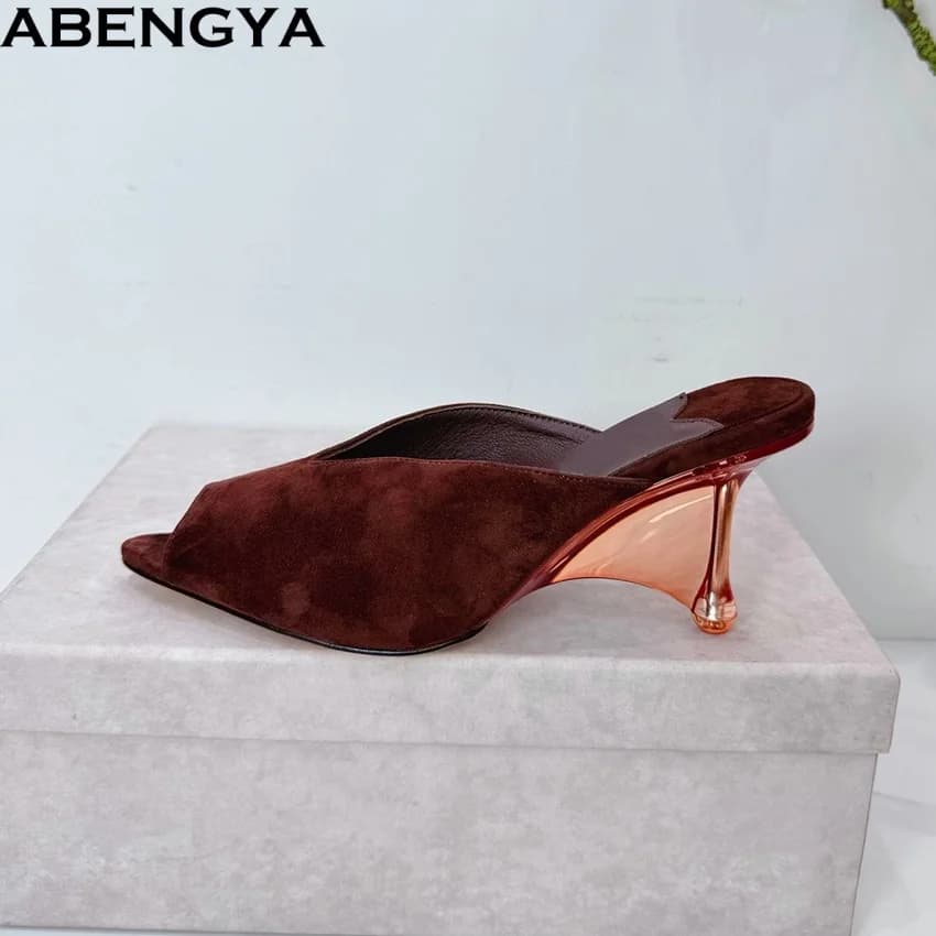 New Velvet Wedges Heels Slippers Peep Toe Women's Dress Shoes Modern Slides Summer High Heel Slippers Sandals Mujer 2026