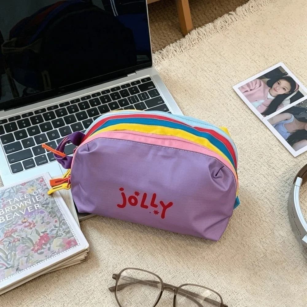 Portable Handheld Makeup Bag Dopamine Color Three Layers Cosmetic Bag Daily Use Large Capacity Wash Organizer Bag Travel