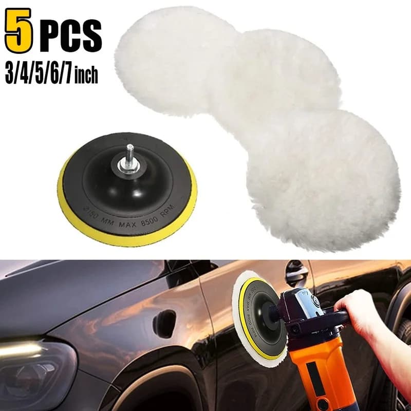 5 pezzi set di tamponi per lucidatura per auto strumento ruota per lucidatura in lana 3/4/5/6/7 pollici kit disco per lucidatura per lucidatrice per auto cura ceretta vernice automatica