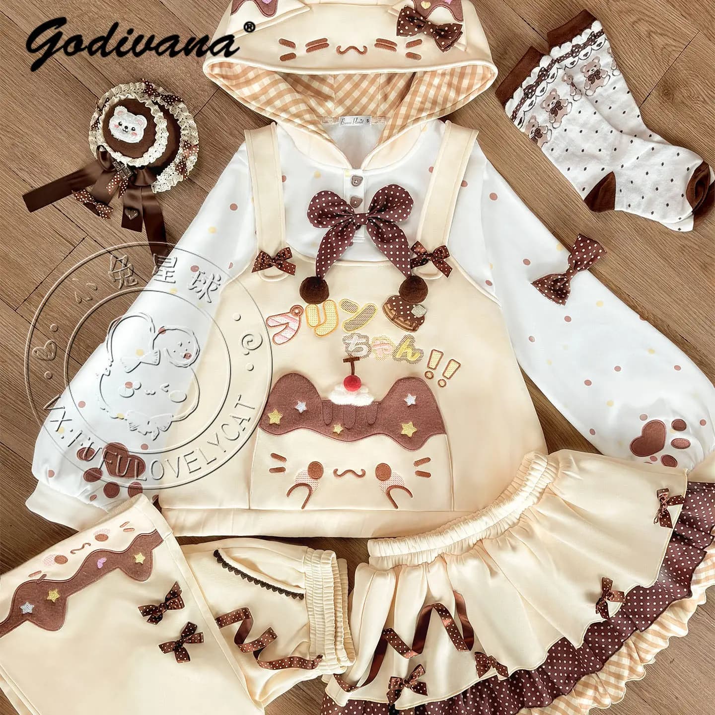Set 3 Pezzi Lolita per Ragazze: Felpa con Cappuccio Cartoon, Pantaloni in Pile e Gonna Corta, Nuovo Outfit Autunno-Inverno per Donne e Ragazze
