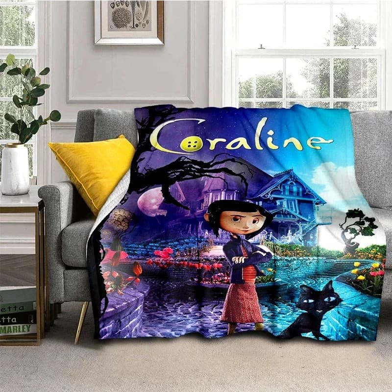 Coraline Film d'animazione Coperta da picnic Coperta kawaii super morbida per biancheria da letto da viaggio Divano letto Coperta Regalo di compleanno
