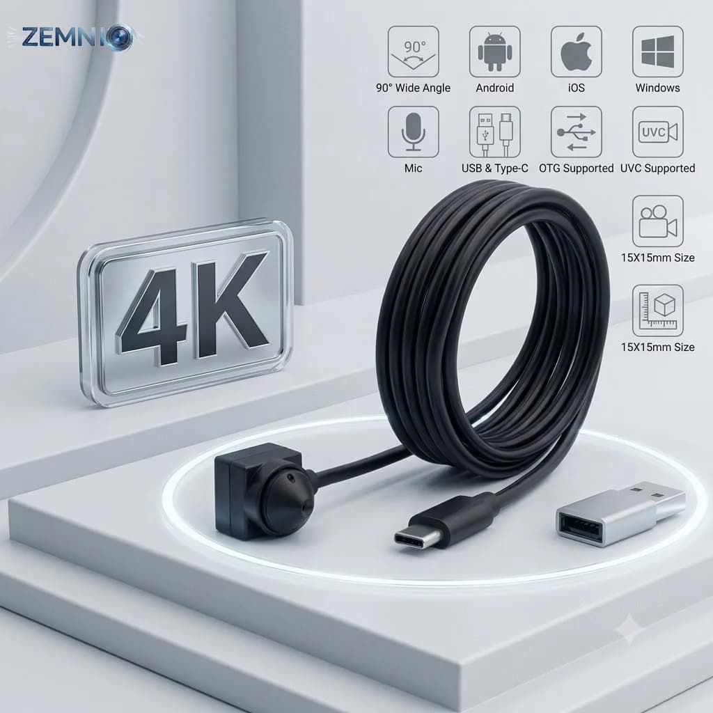 Mini USB Computer Camera, 1080P/4K Ultra HD, Built-in Mic, UVC Plug & Play, USB-C OTG Webcam for Desktop Windows Mac Andriod IOS