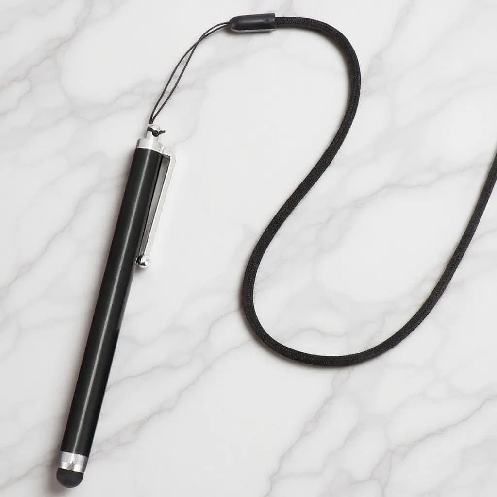 Penna capacitiva per touch screen da 5 pezzi, 9 mm, in silicone e metallo, con cordino anti-smarrimento nero per telefono, tablet, disegno e scrittura