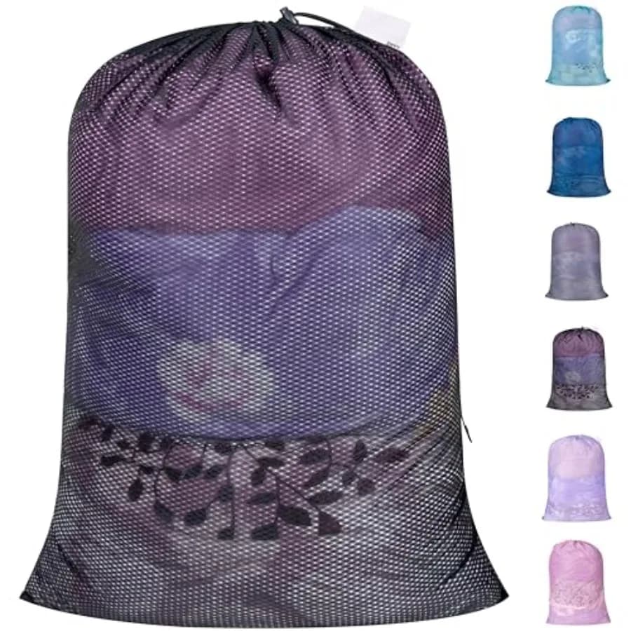 Heavy Duty Diamond Mesh Laundry Bags 24x36"- Machine Washable Large Commercial Grade Laundry Bag with Drawstring and ID Tag for