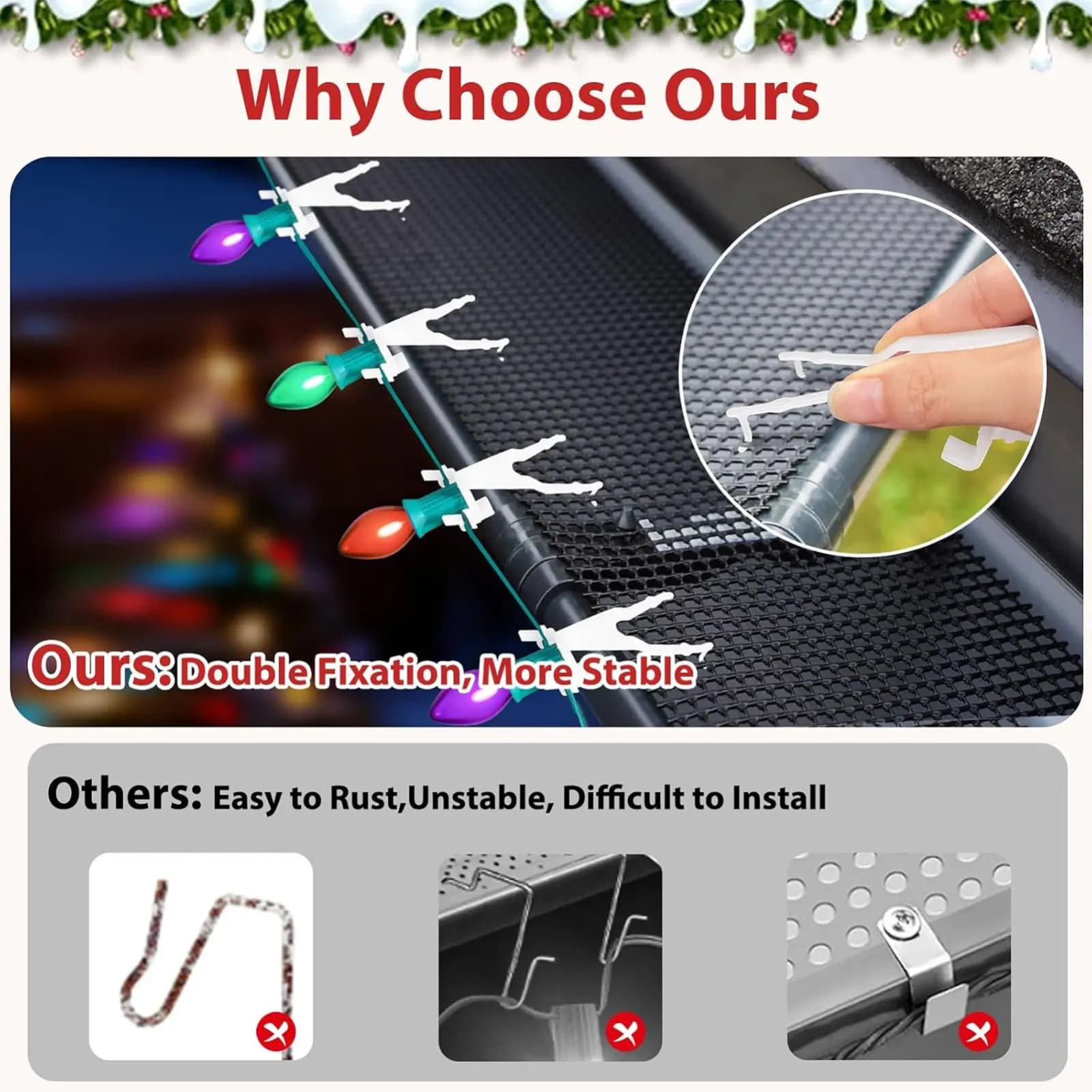 Gutter Light Clips Weather Resistant ABS Hanging Hooks for C5 C6 C7 C9 String Lights Outdoor Christmas Decor Durable Stable