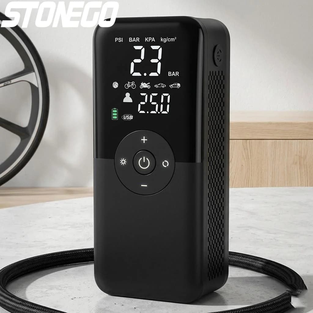 Pompa d'Aria Digitale Portatile Ricaricabile, Compressore Senza Fili per Pneumatici di Moto, Auto, Biciclette e Palloni