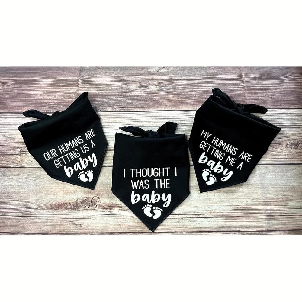 1 pz Gli esseri umani diventano un bambino Tie-On Bandana per cani Annuncio di gravidanza Abbigliamento per animali Rivelare il genere Decorare Baby Shower Regalo