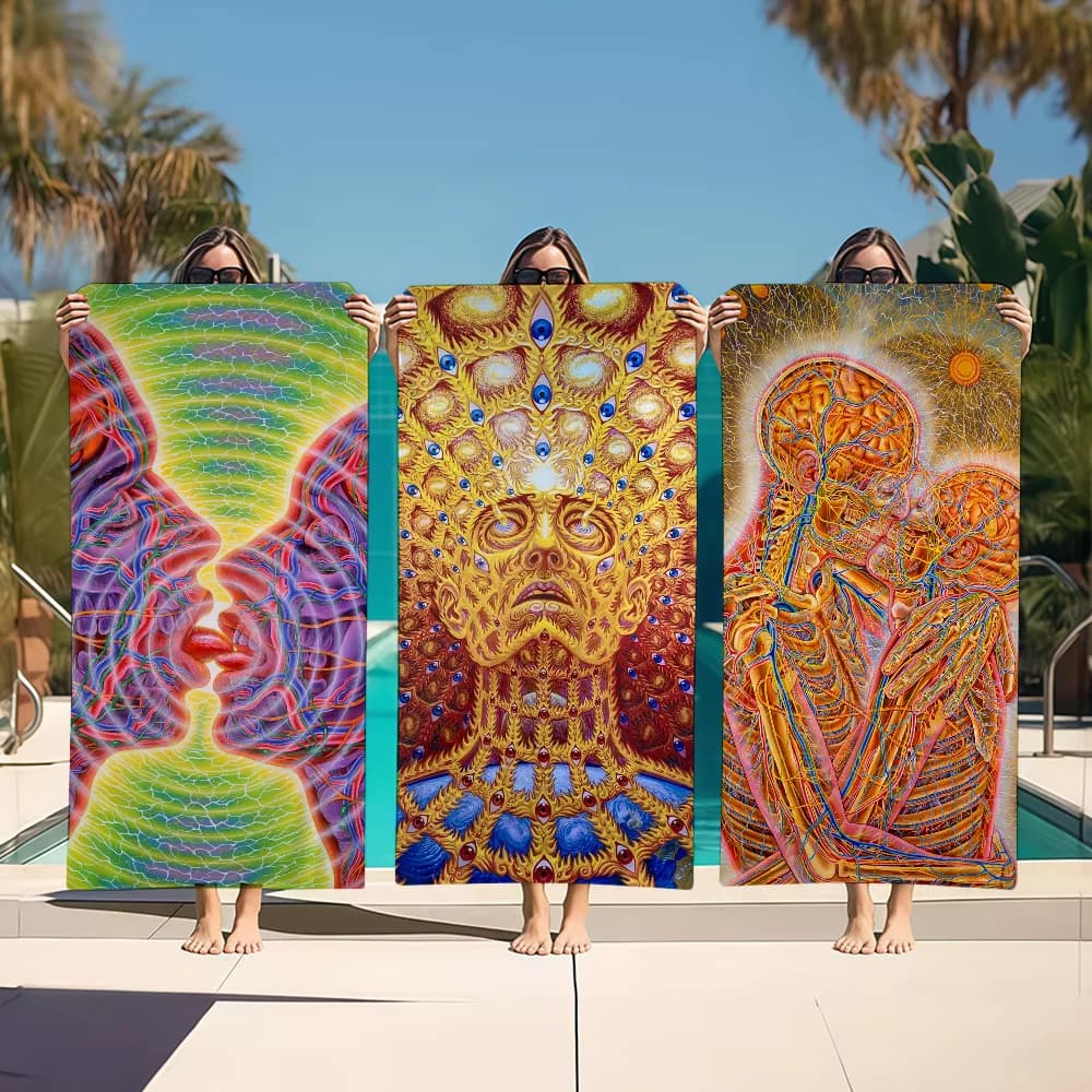 Asciugamano Tessile Accappatoio Spiaggia Grigio Asciugatura Rapida Alex Leggero Portatile Campeggio Trippy Piscina Psichedelico Viaggio
