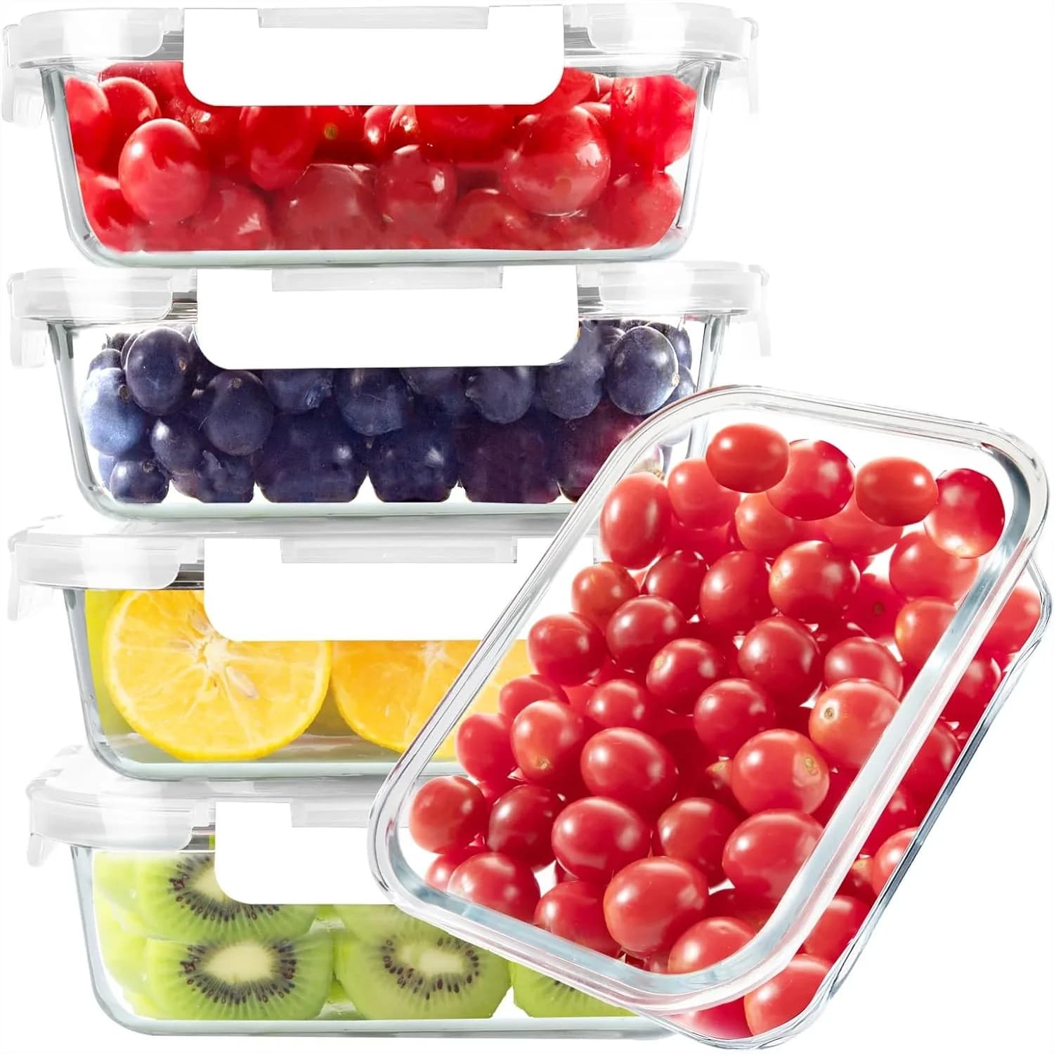 Contenitori in Vetro per Preparazione Pasti, Set da 5, 35 Oz, con Coperchi Ermetici, Adatti per Microonde, Congelatore e Lavastoviglie