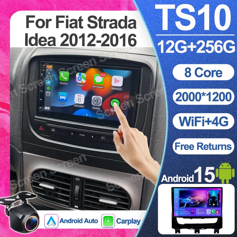 Autoradio Multimediale Android 16 con Bluetooth, GPS, Mirror Link e Schermo Touch 5G per Fiat Strada Idea 2012-2016