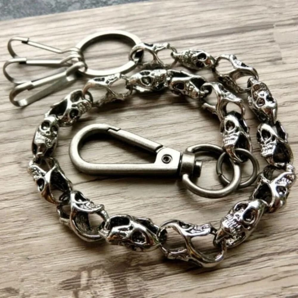 Catena da Cintura Gotica Punk in Lega alla Moda, 40/60cm, Resistente, Stile Hip Hop Rock, Portachiavi per Jeans, Catena Portafoglio da Uomo con Teschio Argento