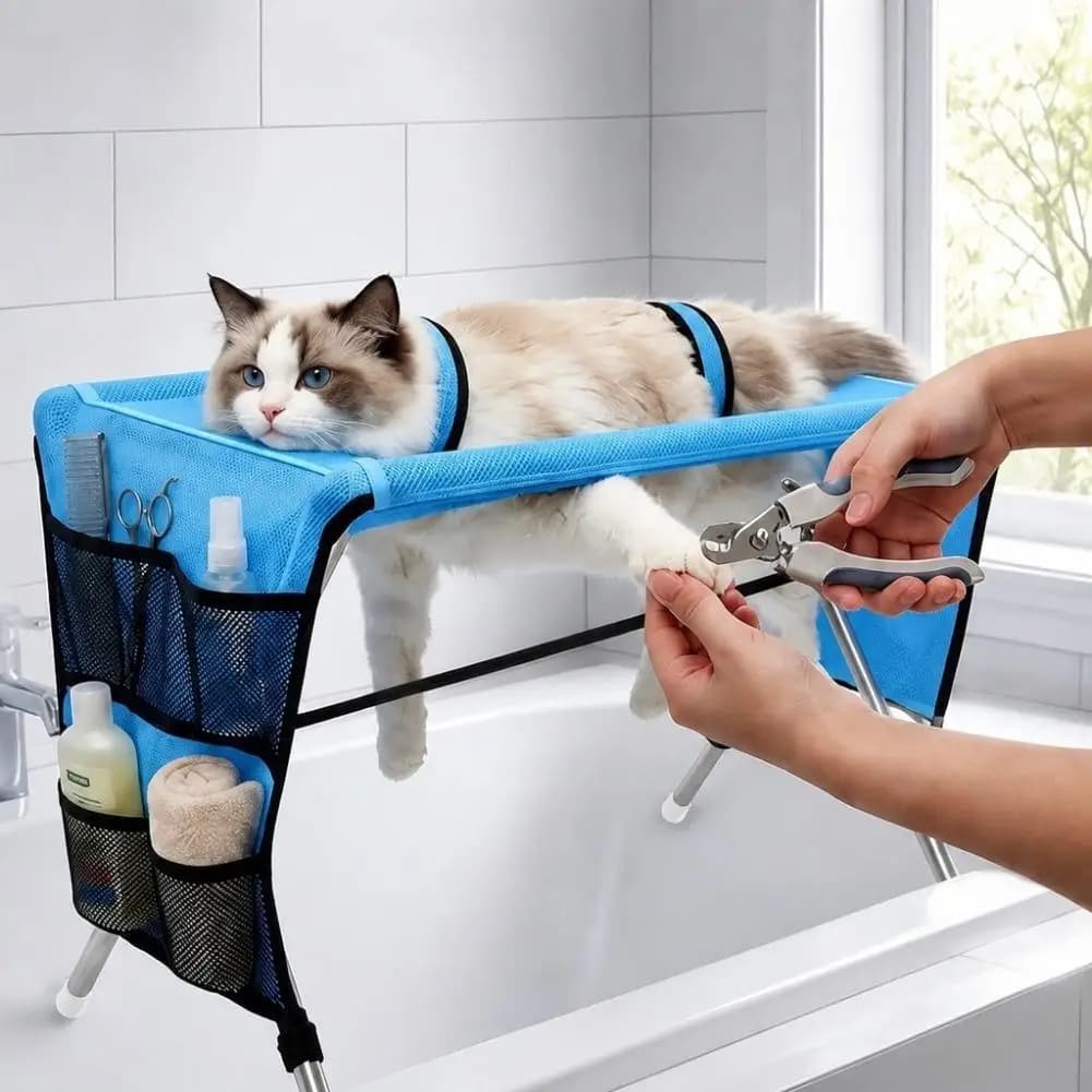 Folding Pet Grooming Hammock Quick Drying with Support Frame Pet Washing Station Anti-Scratch Detachable Dog Grooming Table