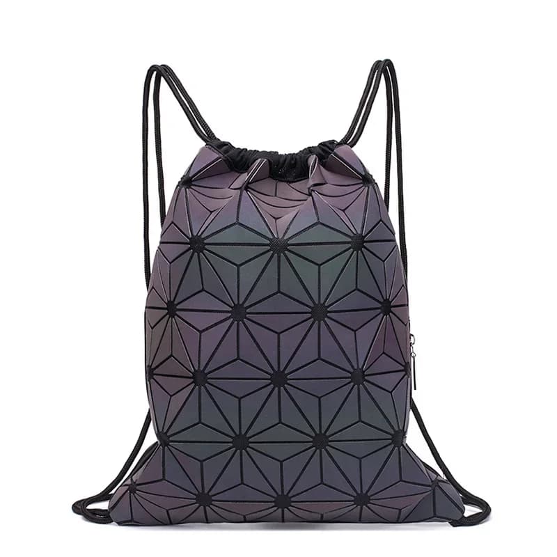 Nuove donne Zaini con coulisse Zaino olografico Zaino geometrico luminoso femminile per borsa da scuola per ragazze adolescenti Borsa da spiaggia