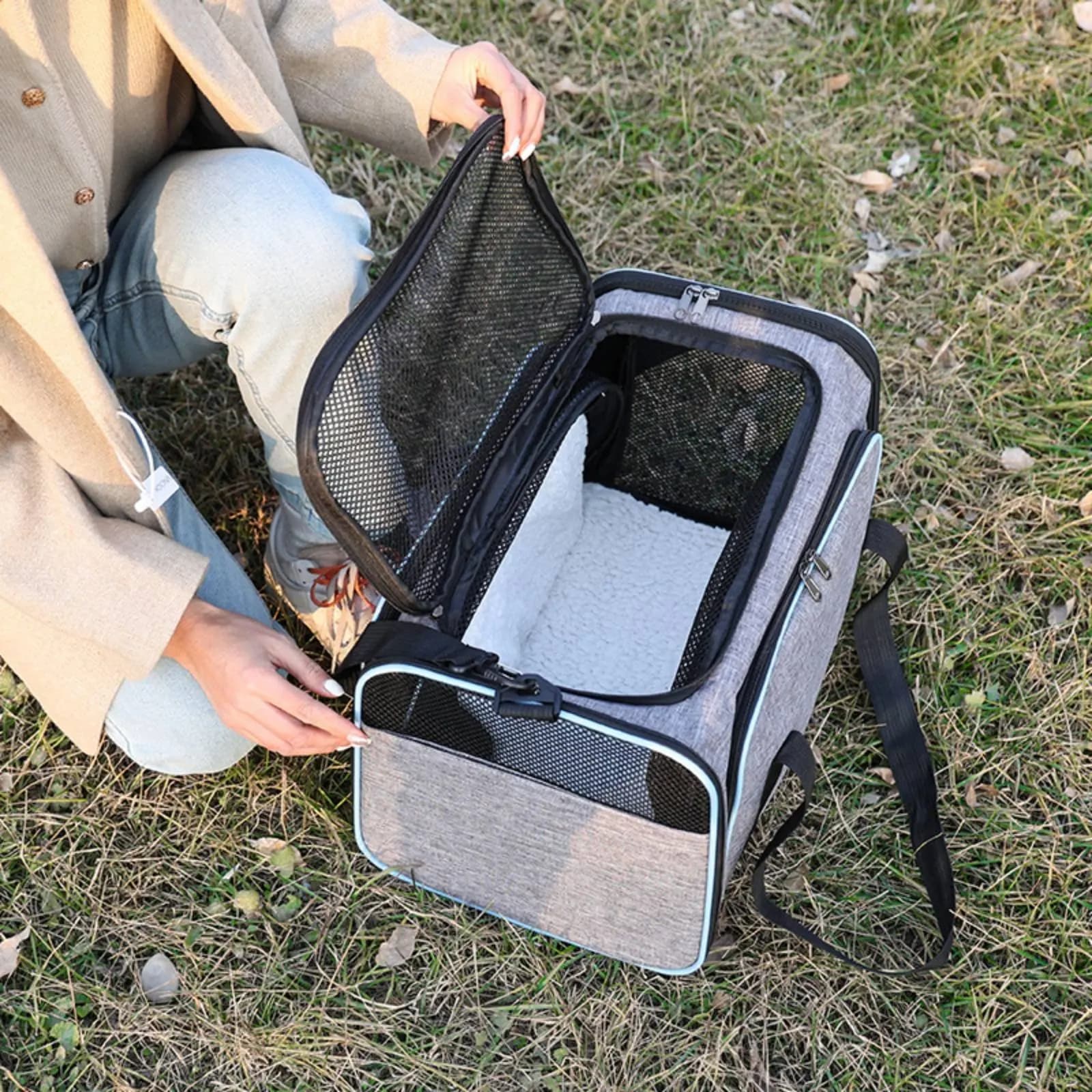 Borsa da Viaggio Portatile per Gatti, Trasportino Pieghevole ed Espandibile per Animali Domestici, Trasportino a Rete con Copertura Lavabile, Multi-Accesso per Viaggi in Auto