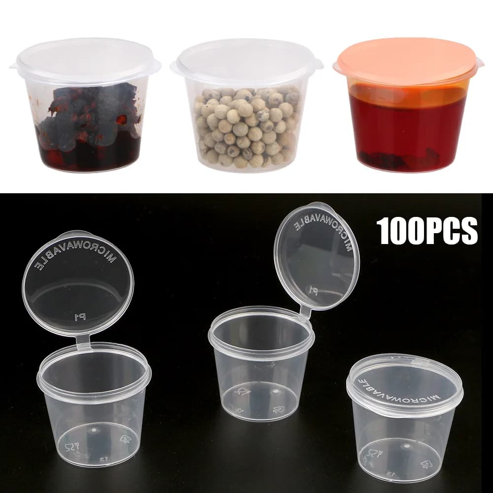 Disposable Containers for Sauces with Covers, Kitchen Organizer, Transparent Plastic Small Boxes, 100 Pieces, Chutney Covers and Chili Sauce