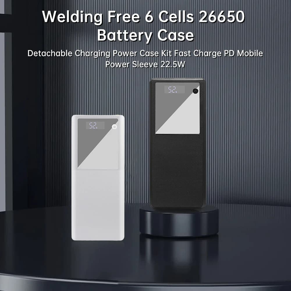6*26650 Custodia per batteria fai da te PD 22,5 W Caricatore rapido Custodie per batterie mobili Nessuna saldatura Supporto per batterie Custodia per celle Scatola di immagazzinaggio
