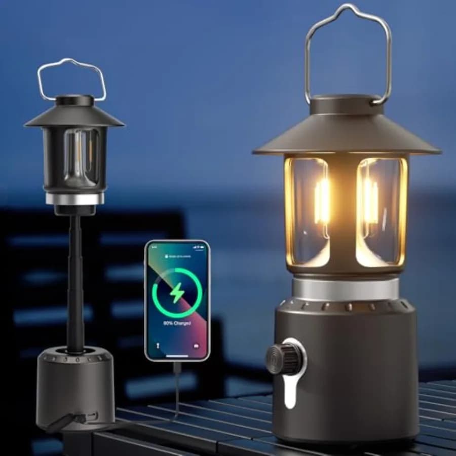 Lanterna da Campeggio Telescopica Ricaricabile 8000mAh, Luce Elettrica Retrò Impermeabile per Tenda, Esterno, Patio, Camper, Pesca, Interruzioni di Corrente