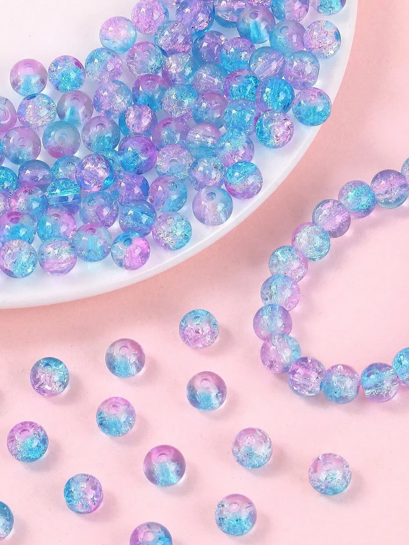 100pcs/set Dual Color Crackle DIY Beads For Jewelry Making Bracelet Necklace DIY