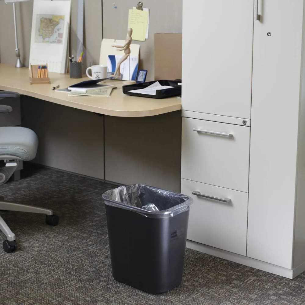 Large Trash Can 28 Quart Black Wastebasket with Lid for Kitchen Bathroom Office Commercial Use Heavy Duty Plastic Garbage Bin