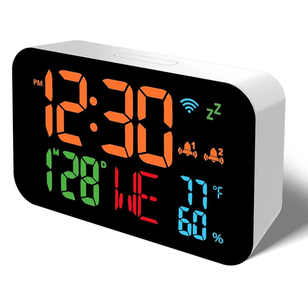 Orologio da Tavolo WiFi Tuya con Calendario, Termometro e Igrometro Intelligente, Display LED Digitale, Supporto WiFi e Calibrazione Automatica