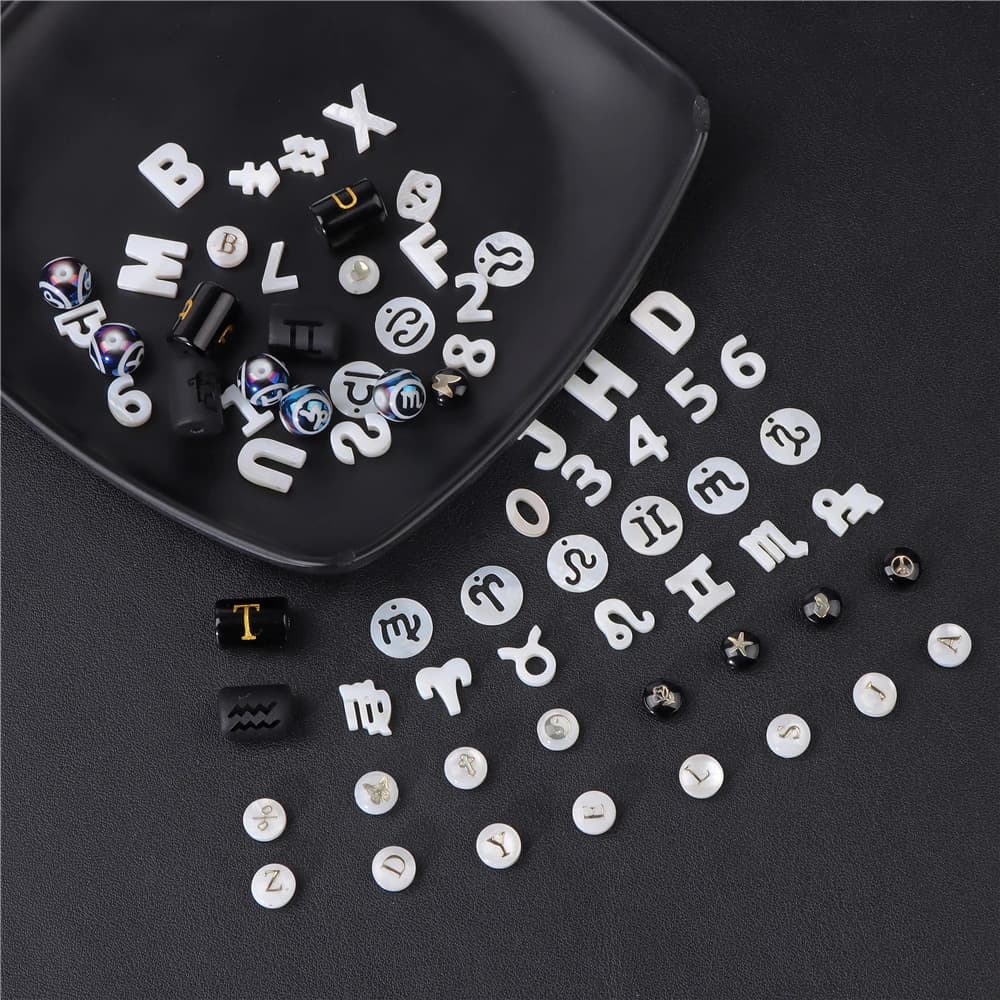 Set di ciondoli all'ingrosso in vetro a forma di conchiglia con 26 lettere/12 segni zodiacali, per creazione gioielli, collane, bracciali, accessori fatti a mano