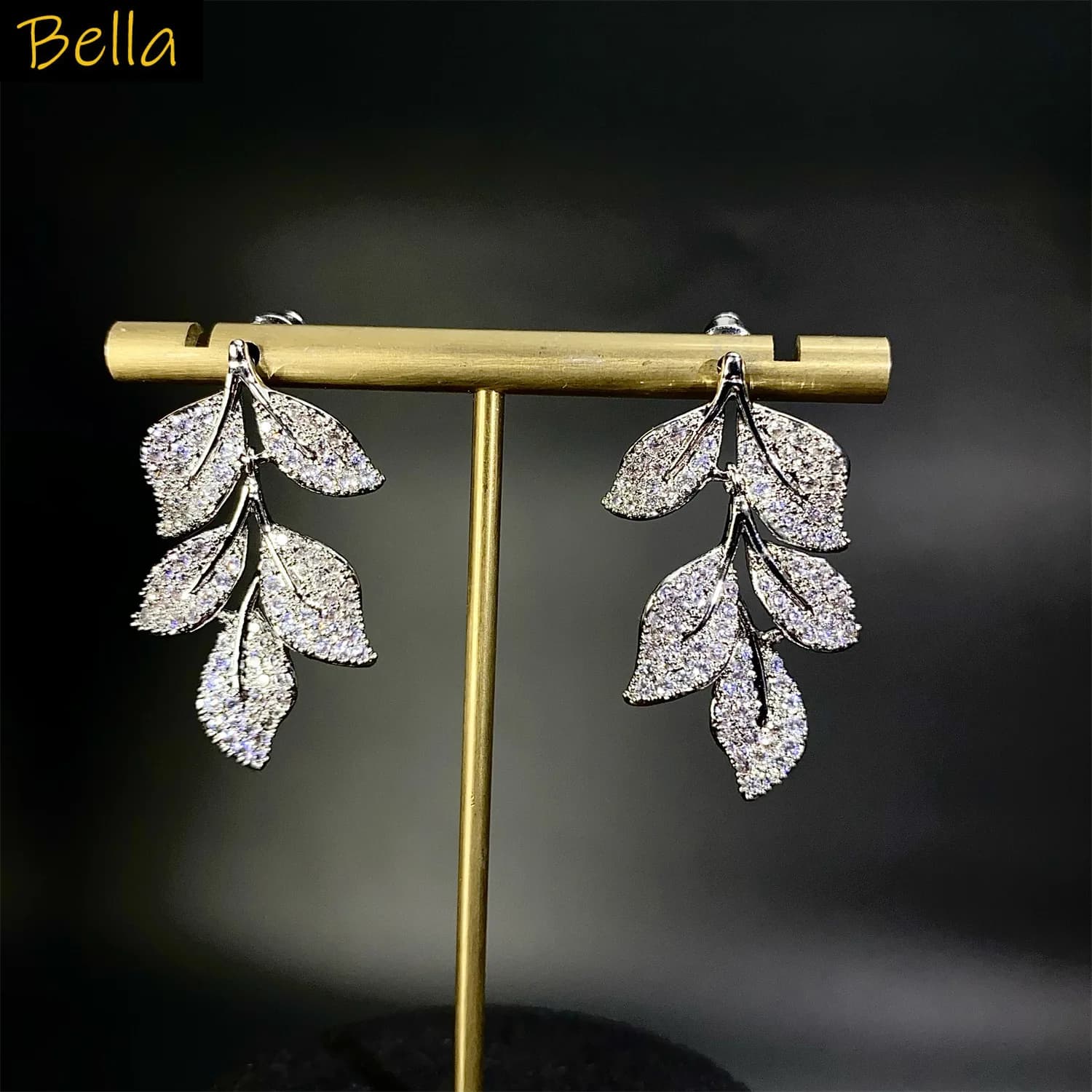 orecchini in foglia di zirconi color argento per gioielli di lusso da donna eleganti orecchini pendenti per cena