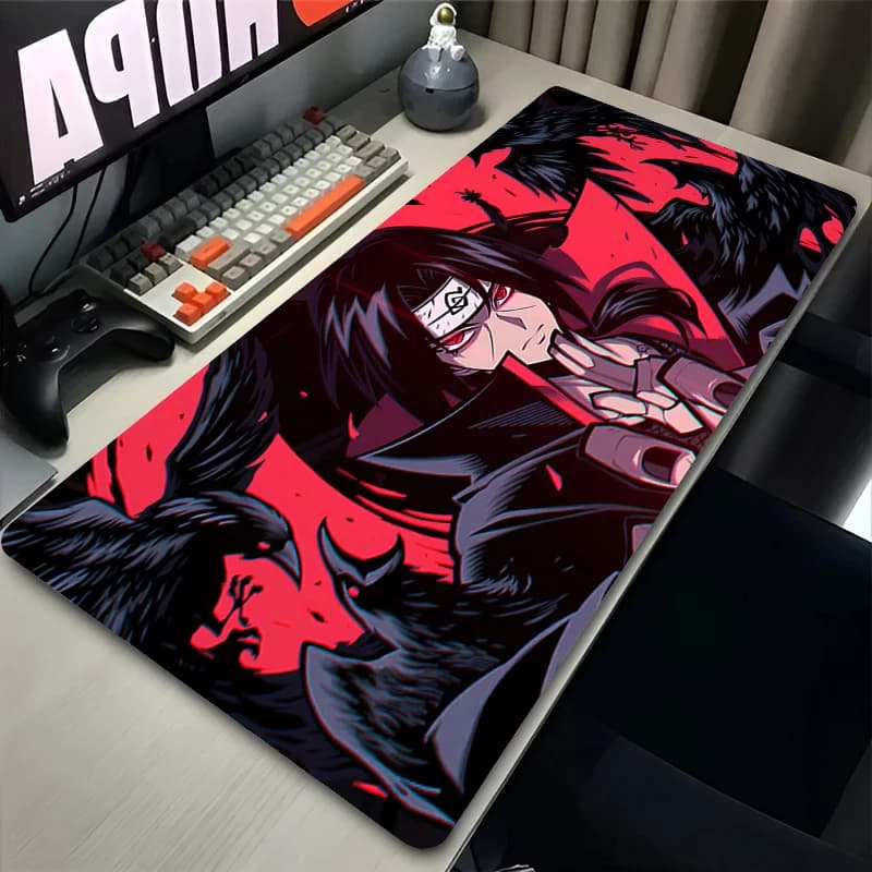 Tappetino per mouse da gioco Anime Gaming Speed Naruto Itachi Uchiha Gamer Cabinet Mouse Mat Tappetino per tastiera estetico rosso caldo Tappetino per scrivania del computer