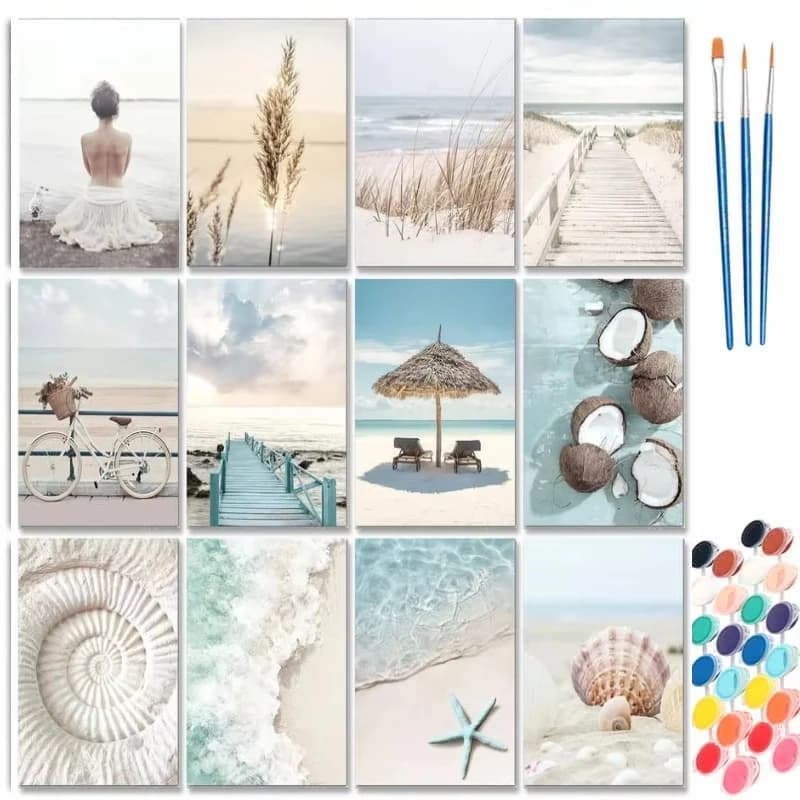 Acrylic Paint By Numbers Beach Drawing on Canvas Diy Oil Picture By Number Home Decor Handicraft Handiwork Art