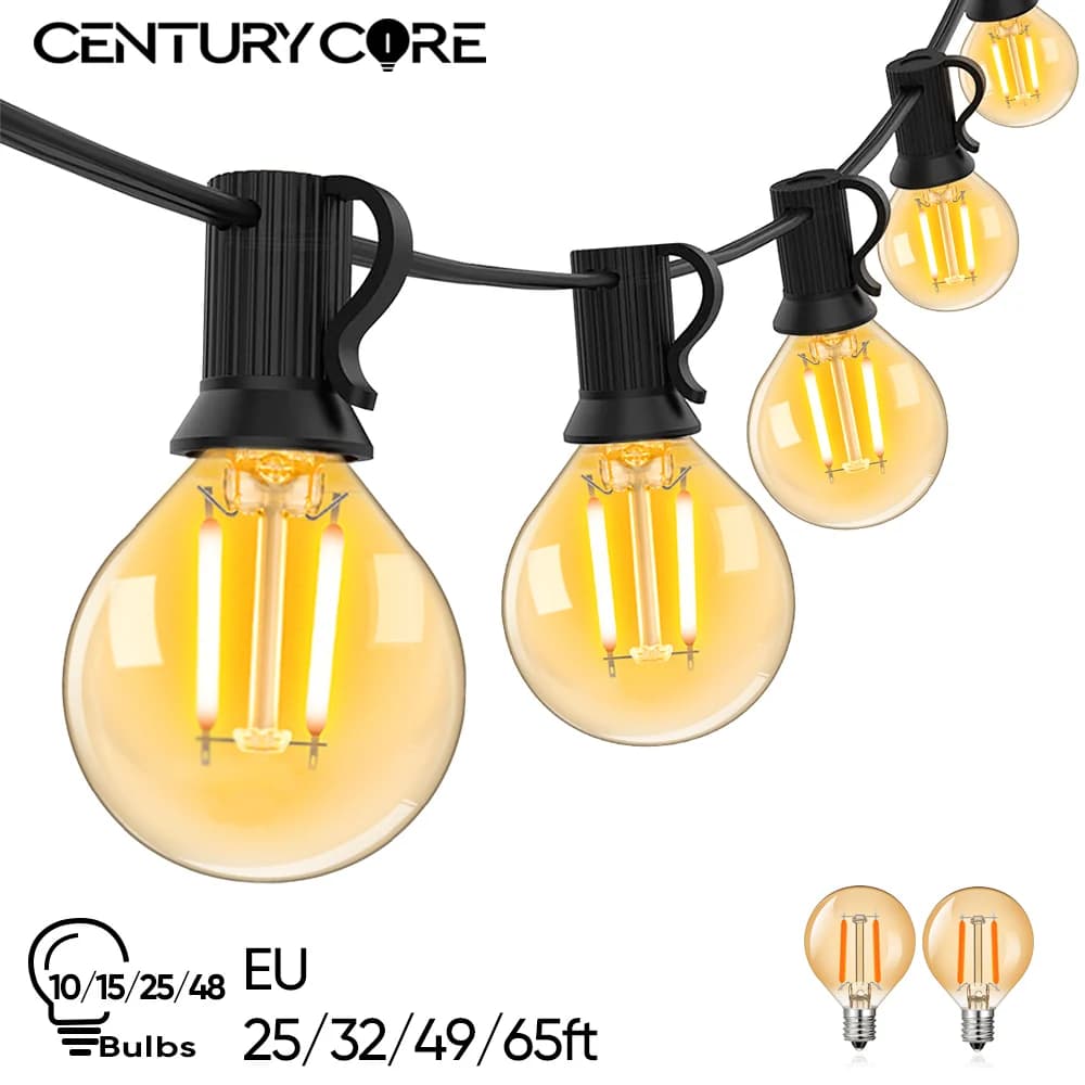 Vintage LED G40 Street Ghirlanda 220V EU 110V US String Light Outdoor Vetro ambrato collegabile Festone Festa di compleanno Luci Decor