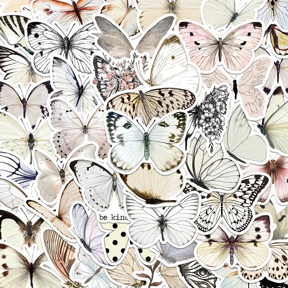 50 pezzi adesivo farfalla bianca decalcomania estetica moda per telefono bagagli scrapbook adesivo decorativo casco skateboard chitarra