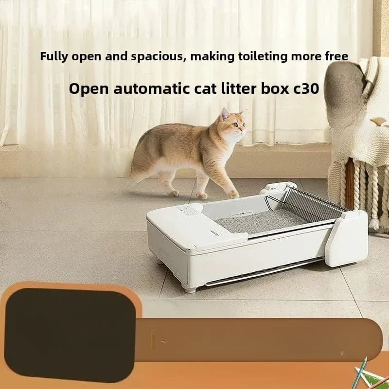 Lettiera Automatica per Gatti con Design Aperto, Lettiera Elettrica Intelligente per Gatti, Gabbia Integrata per Gatti Versione Globale