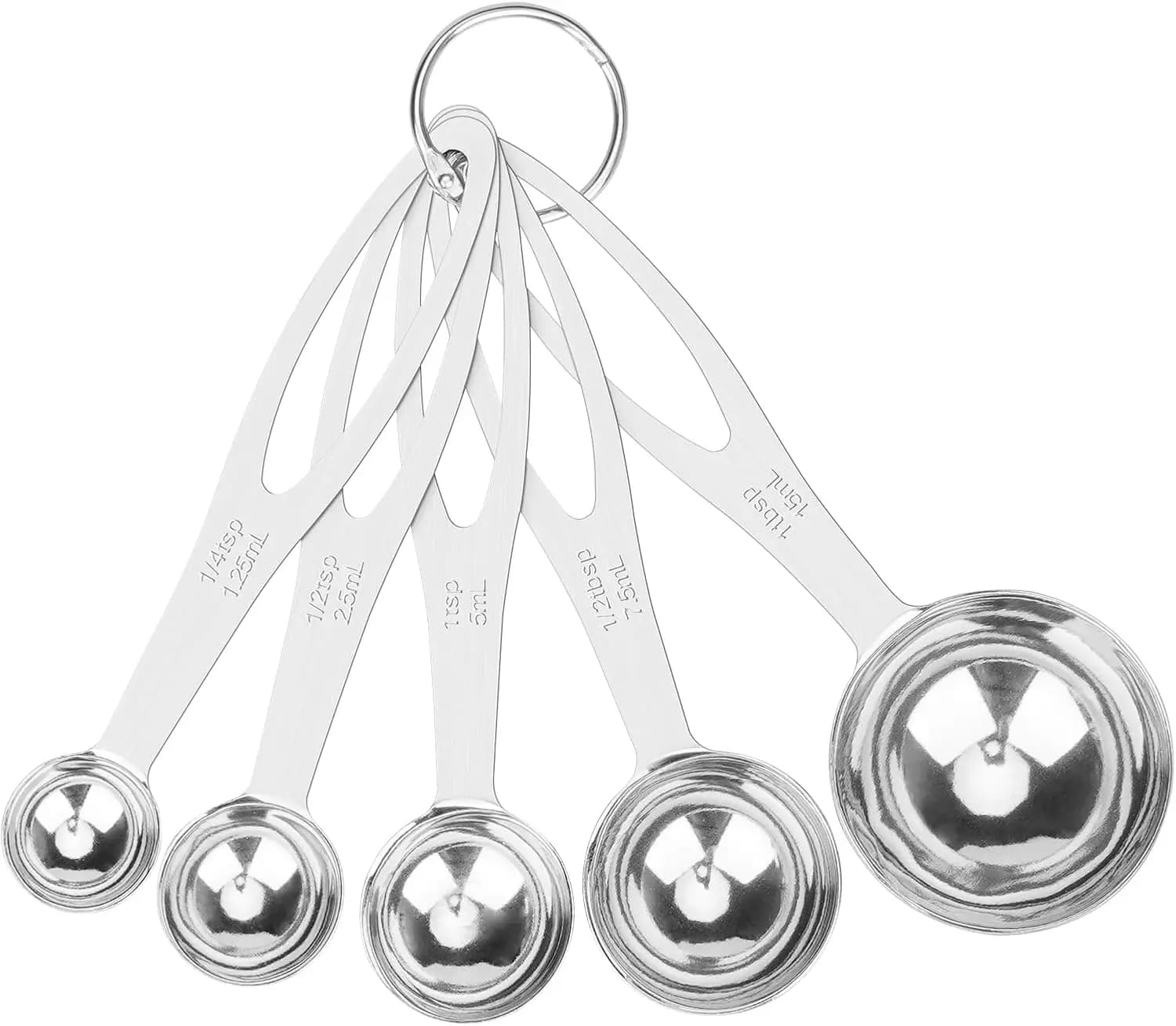 Set di 5 cucchiai dosatori in acciaio inossidabile per cucinare e preparare dolci, da 1/4 tsp a 1 tbsp, adatti per barattoli di spezie, lavabili in lavastoviglie